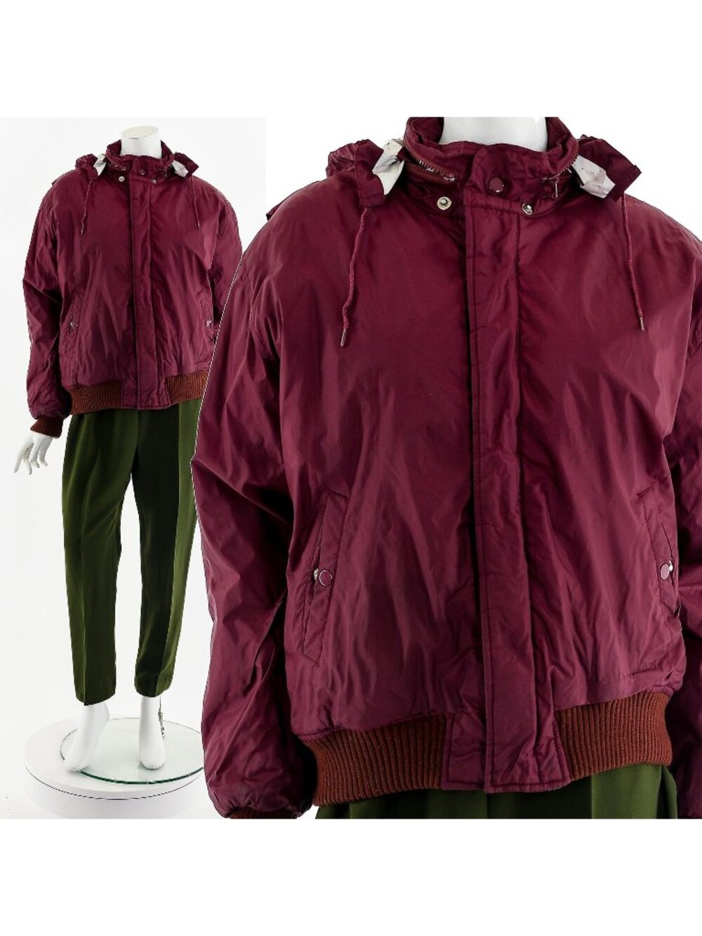 Maroon Nylon Hooded Wind Breaker 80s